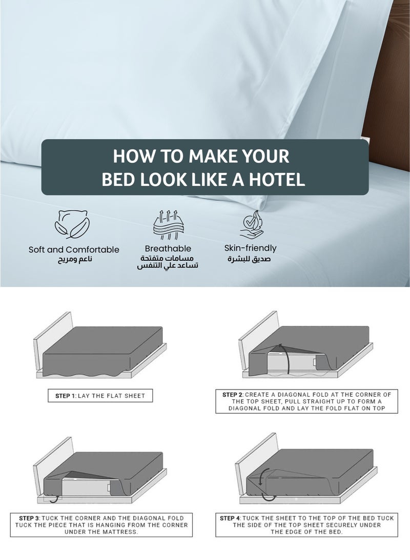 REST 3-Piece Sky Blue Plush 220x240  Flat Bedsheet Set Includes 1 Deep Pocket Flat Bedsheet and 2 Pillow Covers, Breathable and Machine Washable - Image 5